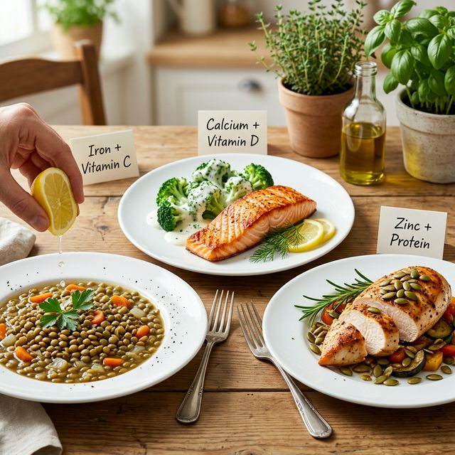 Combinaciones sinérgicas de nutrientes: lentejas con limón, salmón con brócoli y pollo con semillas de calabaza